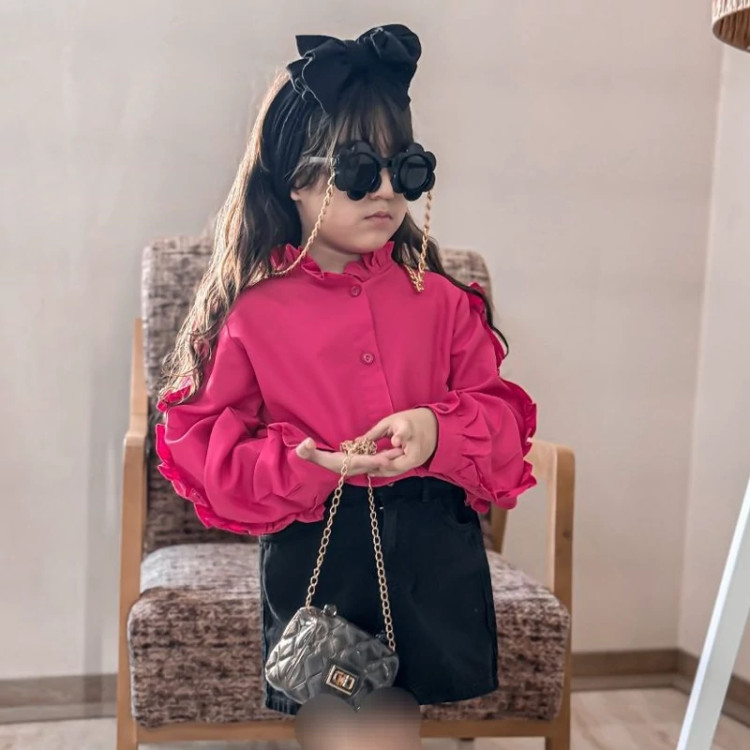 شومیز نخی دخترونه آستین چیندار ملینا