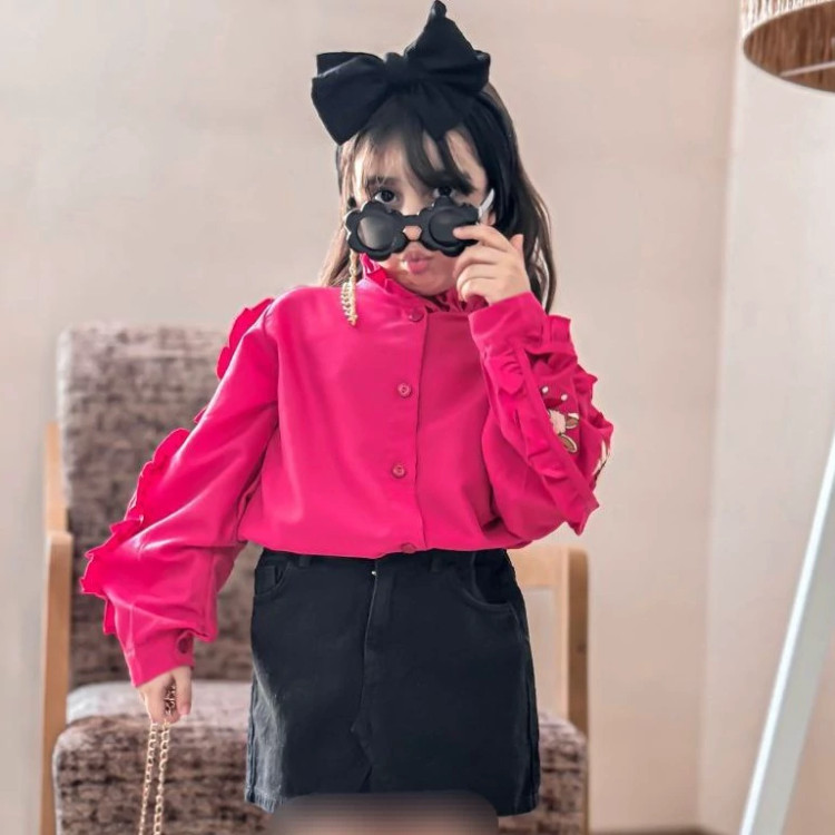 شومیز نخی دخترونه آستین چیندار ملینا