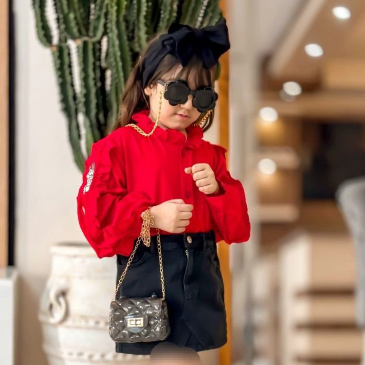 شومیز نخی دخترونه آستین چیندار ملینا