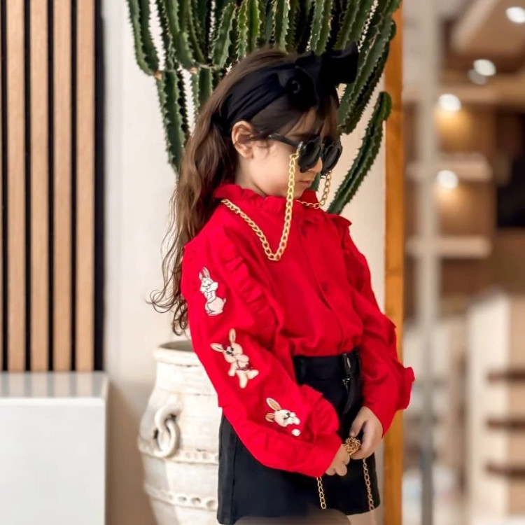 شومیز نخی دخترونه آستین چیندار ملینا