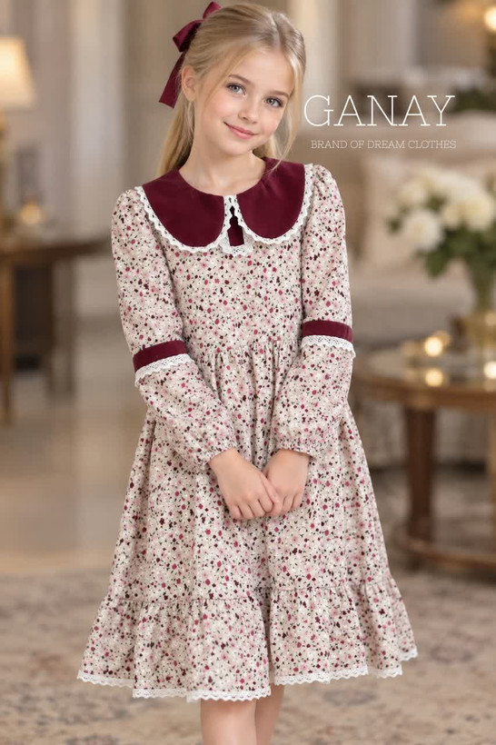 کدمحصول ۲۰۱۱۱ پیراهن مخمل کبریتی دخترونه مدل یلدا